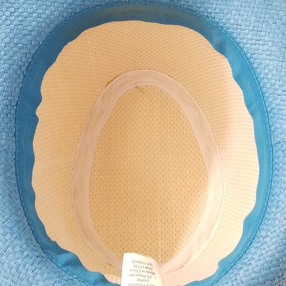 Tan & Turquoise Woven Paper & Grosgrain Ribbon Hat - Picture 9 of 10